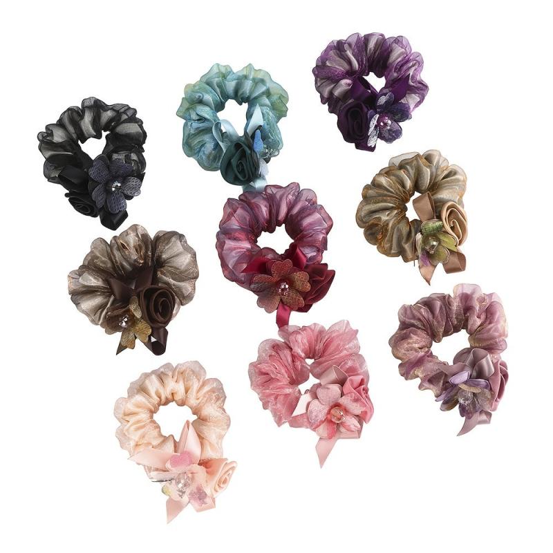Rose Flower Rhinestone Hair Bows Elastics Bands Bobble Hair Ties