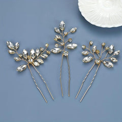 3pcs Crystal Rhinestone Hair Pins Bridal U Shaped Clips Wedding Accessories