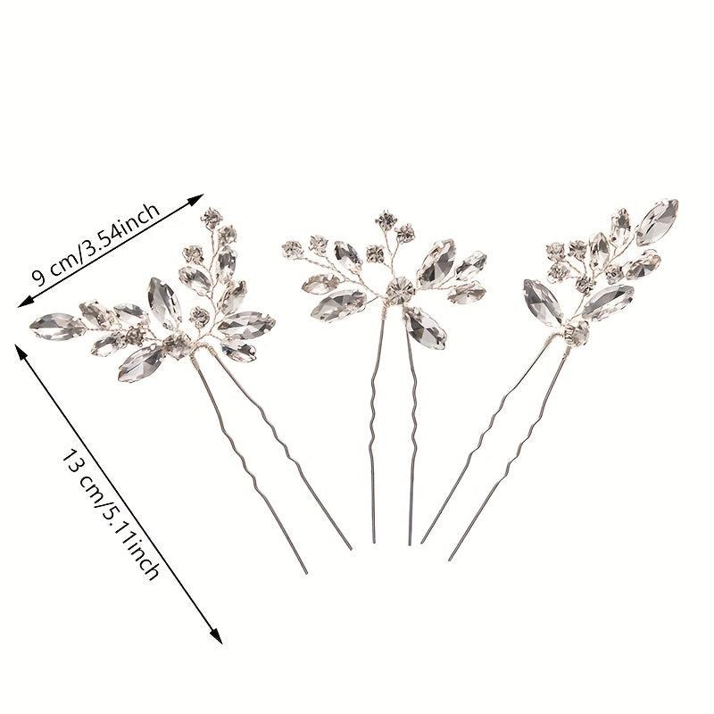 3pcs Crystal Rhinestone Hair Pins Bridal U Shaped Clips Wedding Accessories
