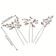3pcs Crystal Rhinestone Hair Pins Bridal U Shaped Clips Wedding Accessories
