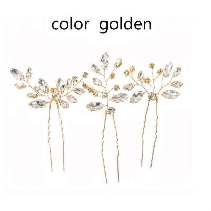 3pcs Crystal Rhinestone Hair Pins Bridal U Shaped Clips Wedding Accessories