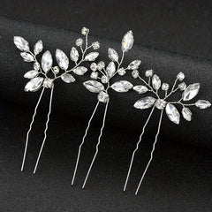 3pcs Crystal Rhinestone Hair Pins Bridal U Shaped Clips Wedding Accessories
