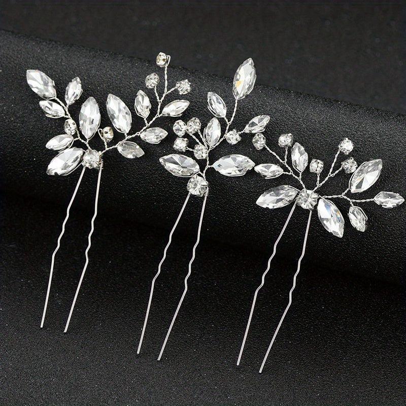 3pcs Crystal Rhinestone Hair Pins Bridal U Shaped Clips Wedding Accessories