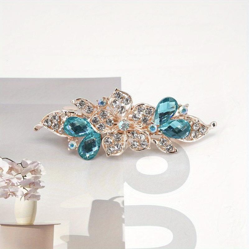 Rhinestone Flower Hair Clip French Barrette Non Slip Hair Accessory