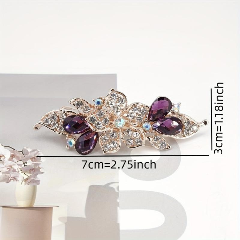 Rhinestone Flower Hair Clip French Barrette Non Slip Hair Accessory