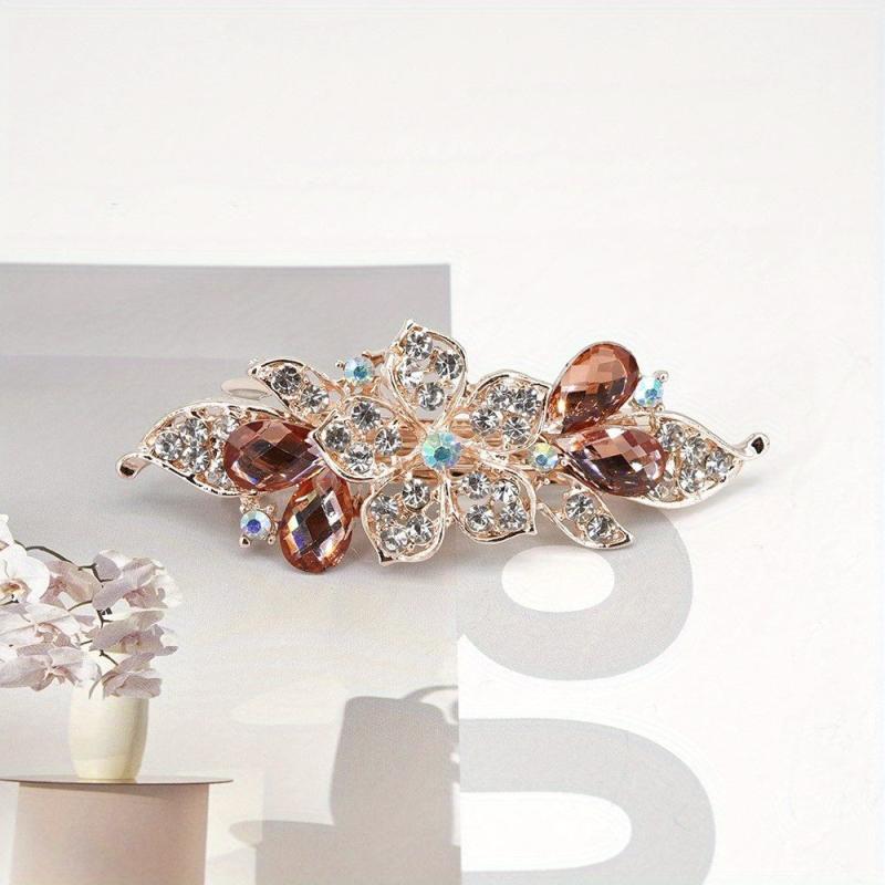 Rhinestone Flower Hair Clip French Barrette Non Slip Hair Accessory
