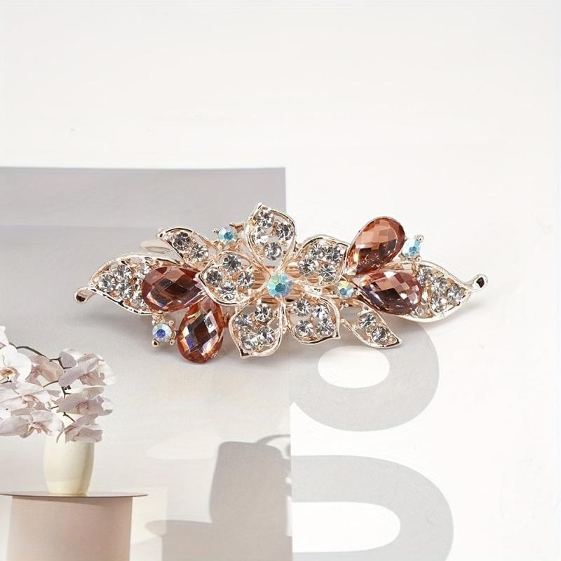 Rhinestone Flower Hair Clip French Barrette Non Slip Hair Accessory
