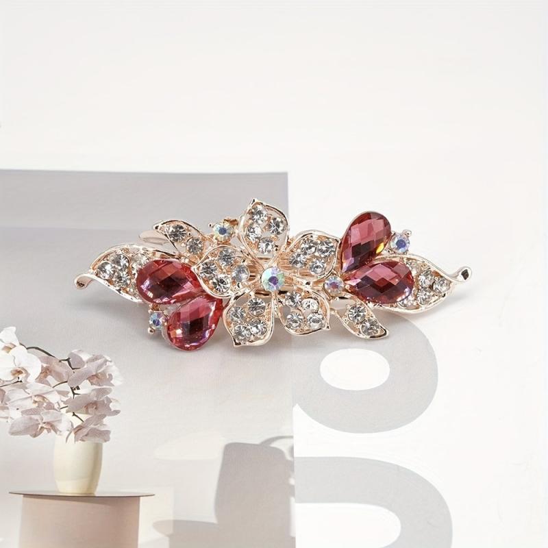 Rhinestone Flower Hair Clip French Barrette Non Slip Hair Accessory