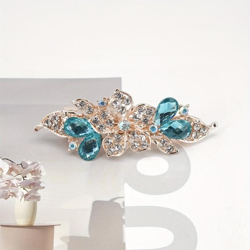 Rhinestone Flower Hair Clip French Barrette Non Slip Hair Accessory