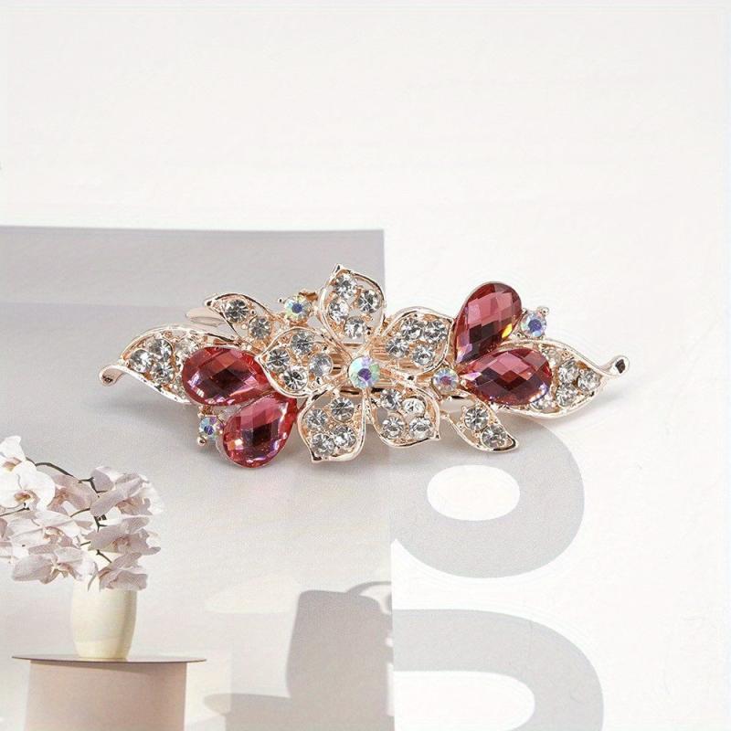 Rhinestone Flower Hair Clip French Barrette Non Slip Hair Accessory