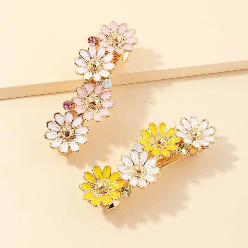 2pcs Daisy Hair Clip Crystal Flower French Hair Barrettes
