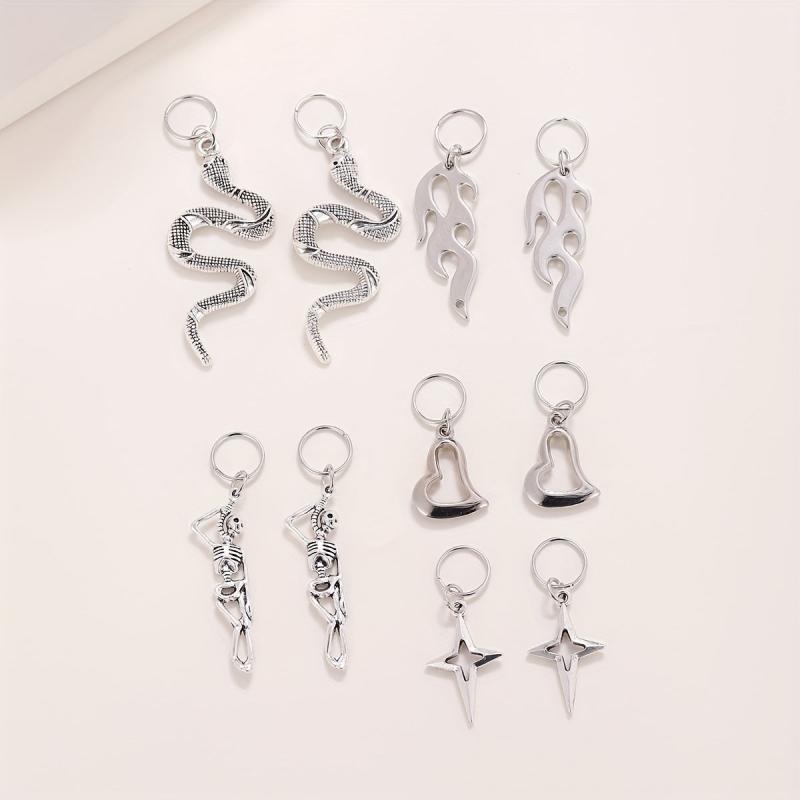 Gothic Style Hair Ring Charm Flame Snake Skeleton Pattern Dreadlock Braid Hair