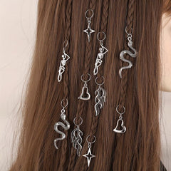 Gothic Style Hair Ring Charm Flame Snake Skeleton Pattern Dreadlock Braid Hair