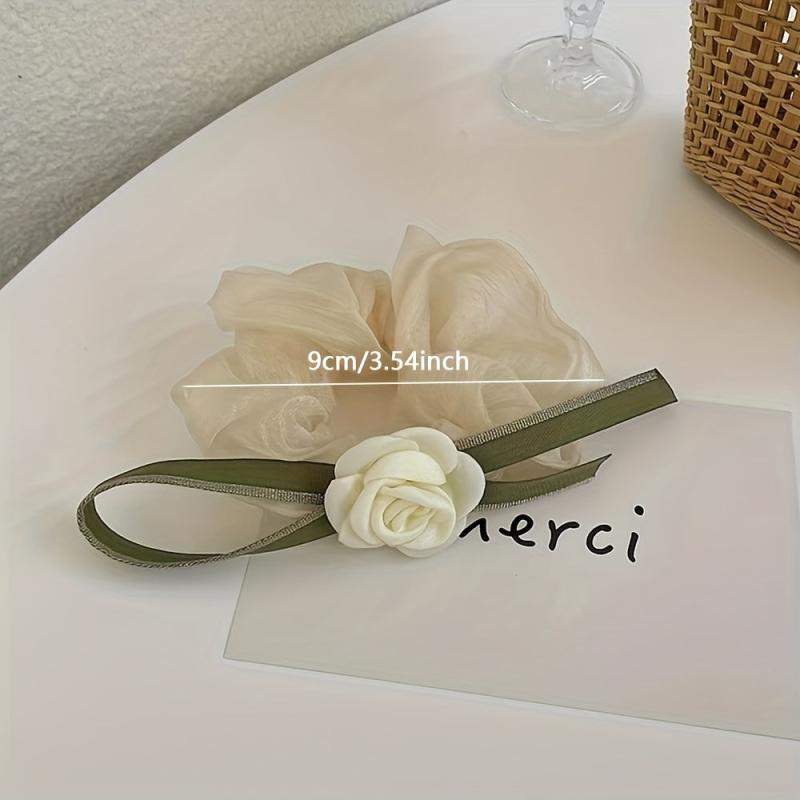 4pcs Ribbon Camellia Scrunchies Hair Ring Hair Tie Hair Accessories