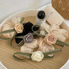 4pcs Ribbon Camellia Scrunchies Hair Ring Hair Tie Hair Accessories