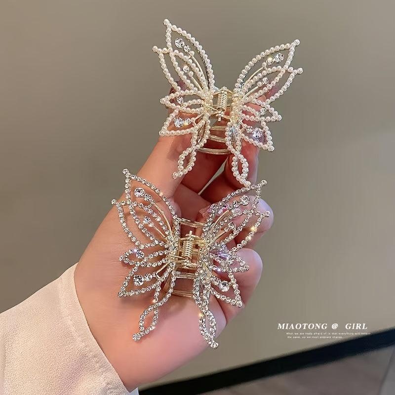 Rhinestone Faux Pearl Tassel Hair Claw Clip