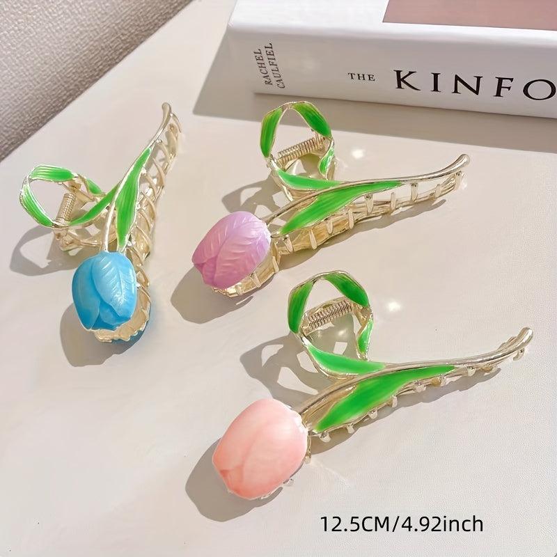 Metal Flower Hair Claw with Faux Pearl