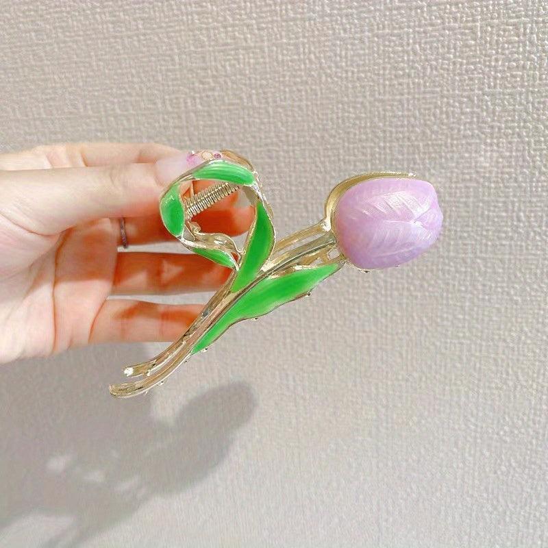 Metal Flower Hair Claw with Faux Pearl