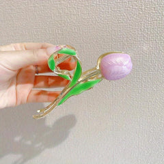 Metal Flower Hair Claw with Faux Pearl