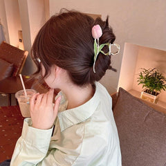 Metal Flower Hair Claw with Faux Pearl