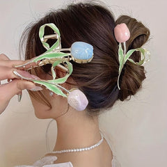 Metal Flower Hair Claw with Faux Pearl