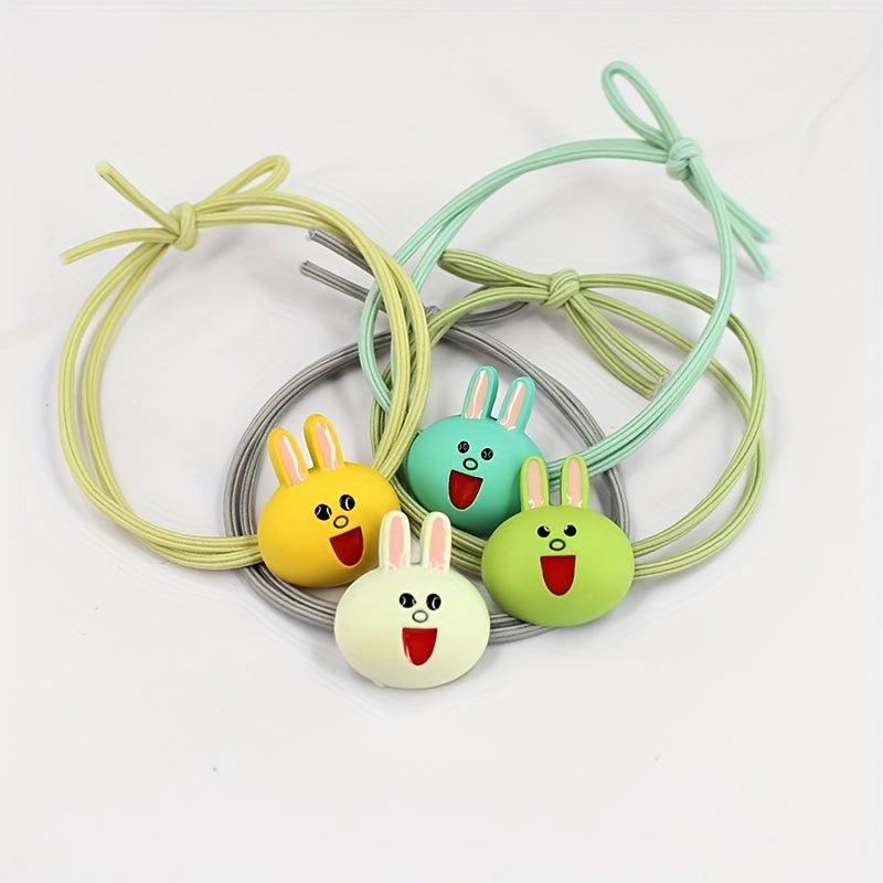 Smiling Rabbit Decor Hair Tie Hair Ring For Girls Elastic Lovely Ponytail Holder