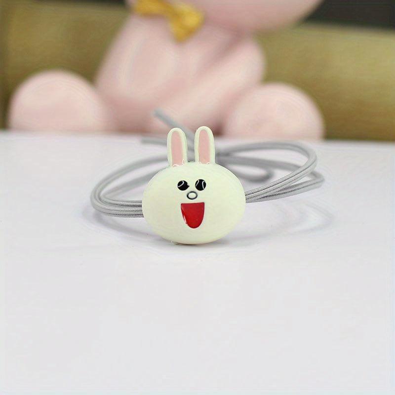 Smiling Rabbit Decor Hair Tie Hair Ring For Girls Elastic Lovely Ponytail Holder