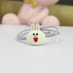 Smiling Rabbit Decor Hair Tie Hair Ring For Girls Elastic Lovely Ponytail Holder