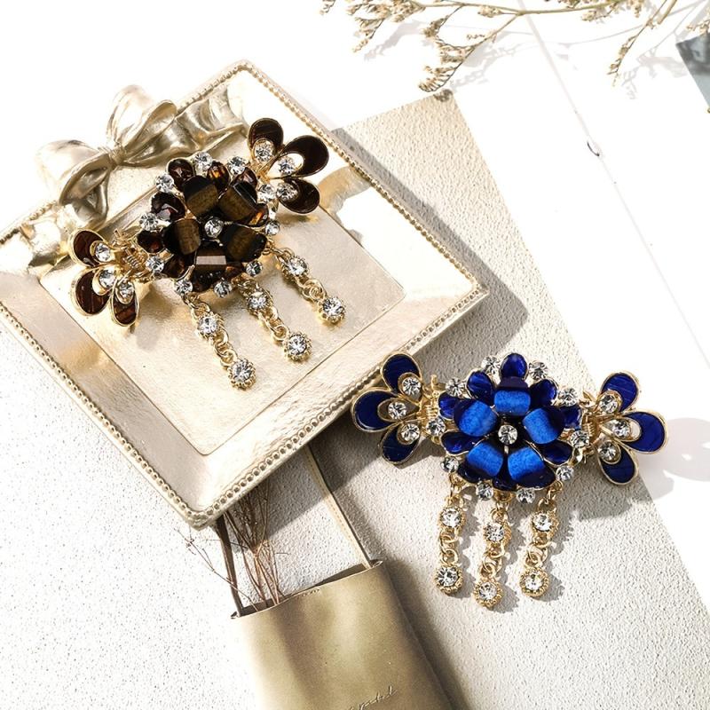 Boho Flower Rhinestone Hair Barrettes Crystal Hair Clips