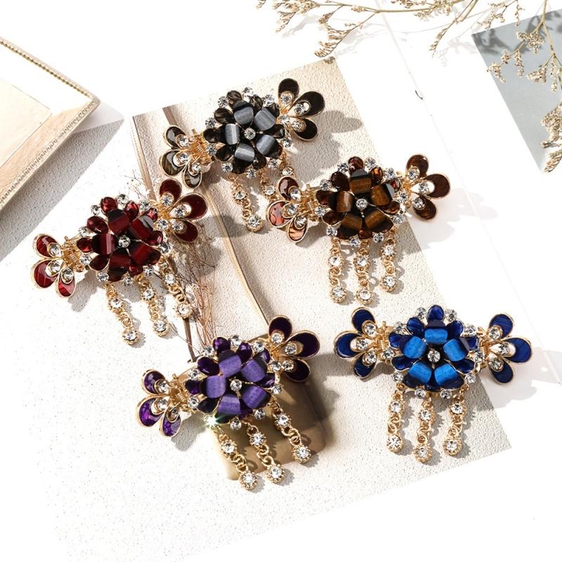 Boho Flower Rhinestone Hair Barrettes Crystal Hair Clips