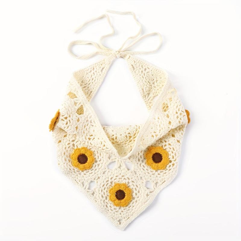 Sunflower Woolen Hair Scarf Triangle Flower Knitted Headband