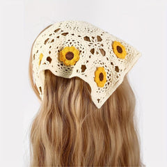 Sunflower Woolen Hair Scarf Triangle Flower Knitted Headband