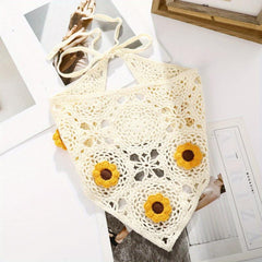 Sunflower Woolen Hair Scarf Triangle Flower Knitted Headband