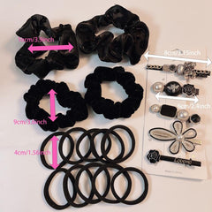 19pcs Hair Accessories Set Velvet Scrunchies Pearl Flower Bear Hair Clip Duckbil