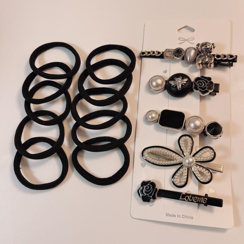 19pcs Hair Accessories Set Velvet Scrunchies Pearl Flower Bear Hair Clip Duckbil