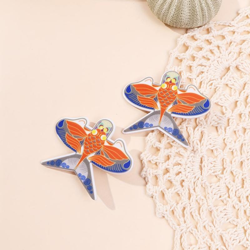 Cartoon Koi Printed Hair Clip for Luck, Chinese Style Hair Clip for Women