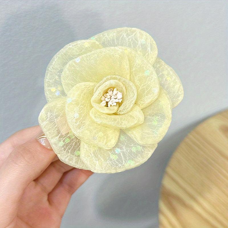 Sequins Flower Hair Clip Duckbill Barrette Hair Slides Clip Corsage Brooch Clip