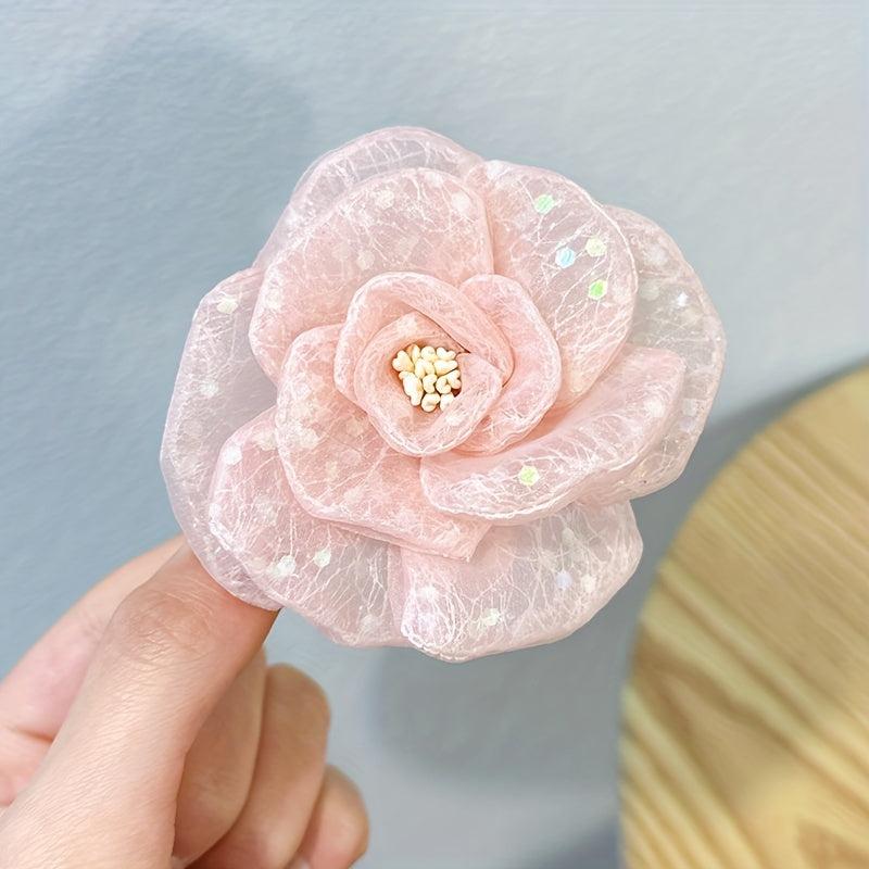 Sequins Flower Hair Clip Duckbill Barrette Hair Slides Clip Corsage Brooch Clip