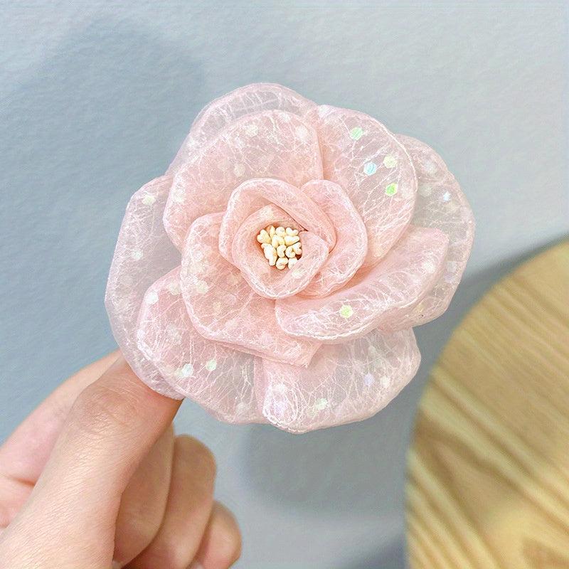Sequins Flower Hair Clip Duckbill Barrette Hair Slides Clip Corsage Brooch Clip