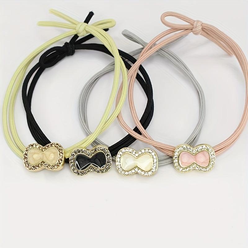 Heart Rhinestone Hair Tie Four Clover Hair Rope