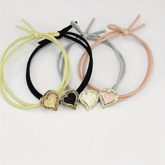 Heart Rhinestone Hair Tie Four Clover Hair Rope