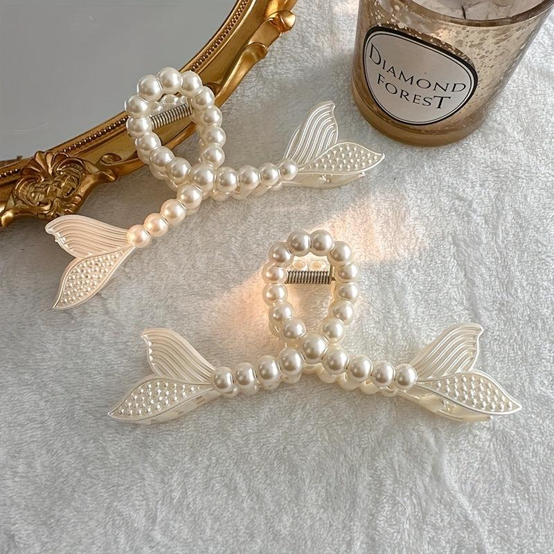 Mermaid Tail Hair Claw Clip Faux Pearl Banana Clip Acrylic Jaw Clamp