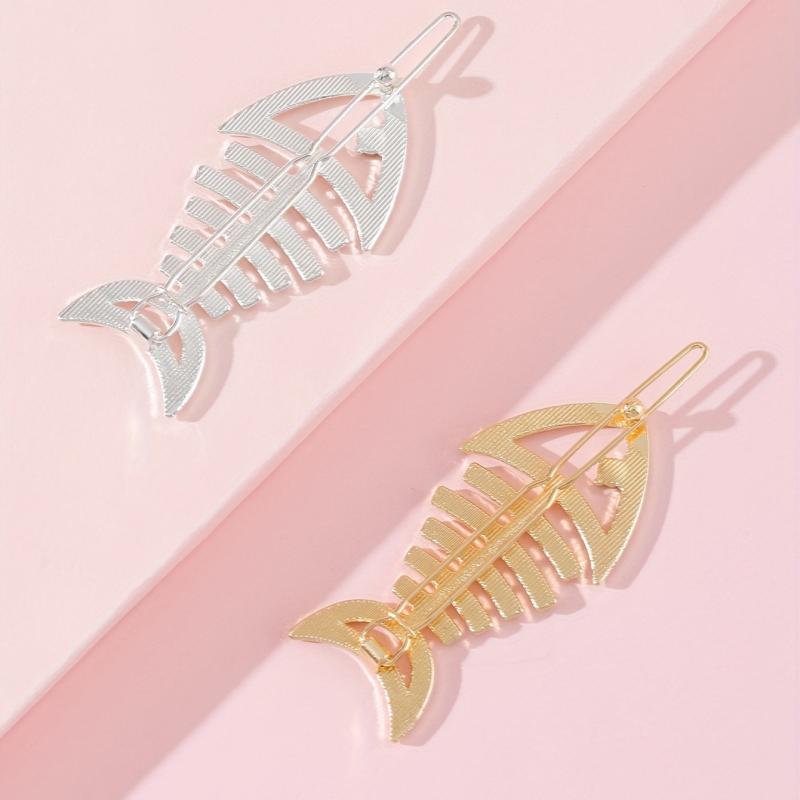2pcs Rhinestone Fish Bone Hair Clip Alloy Hair Clip For Side Hair