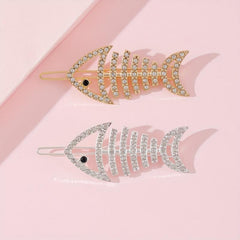 2pcs Rhinestone Fish Bone Hair Clip Alloy Hair Clip For Side Hair