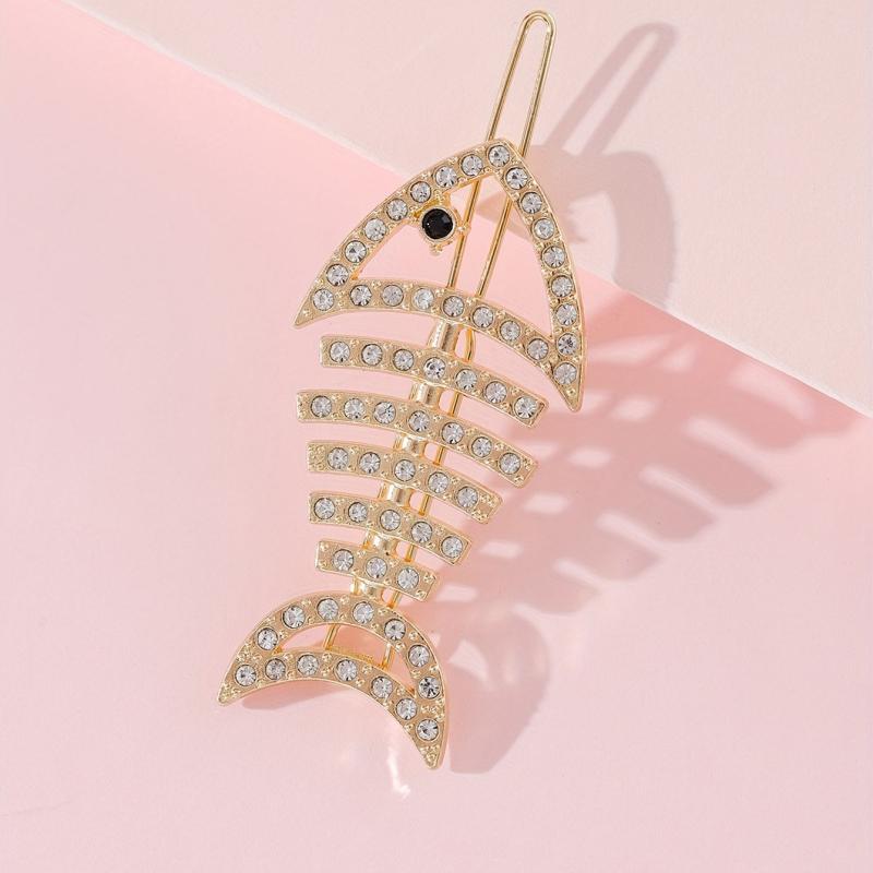 2pcs Rhinestone Fish Bone Hair Clip Alloy Hair Clip For Side Hair