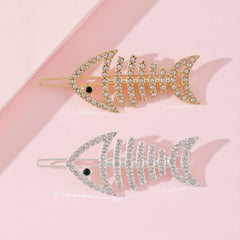 2pcs Rhinestone Fish Bone Hair Clip Alloy Hair Clip For Side Hair