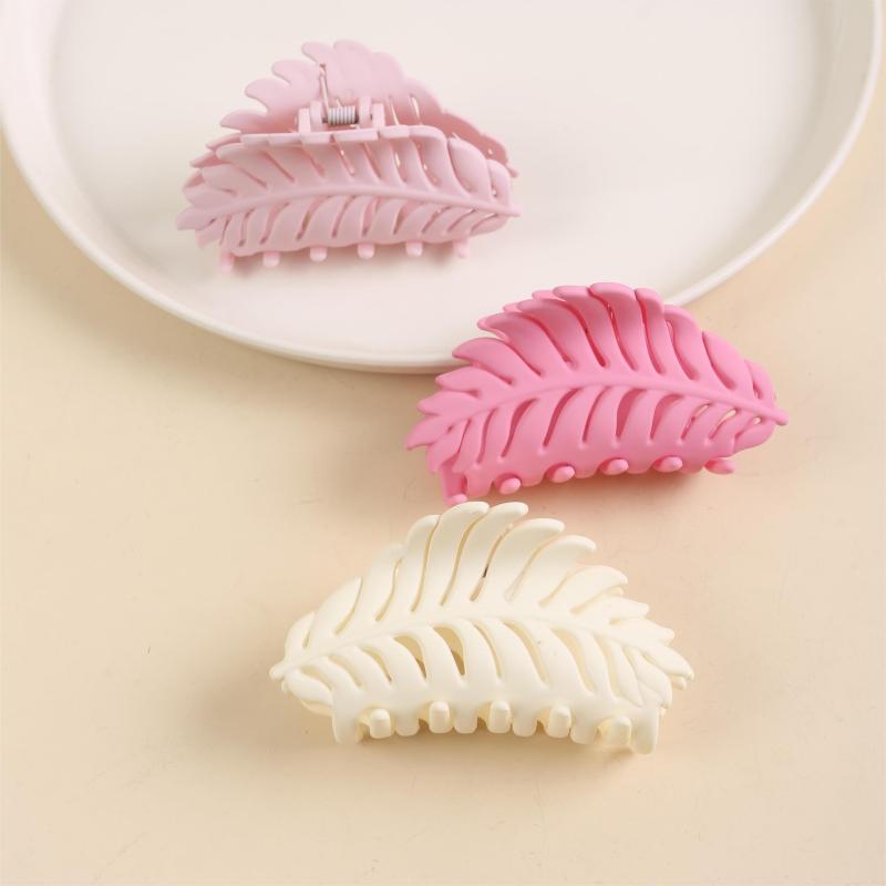 3pcs Frosted Leaf Shaped Hair Claw Resin Nonslip Ponytail Holder