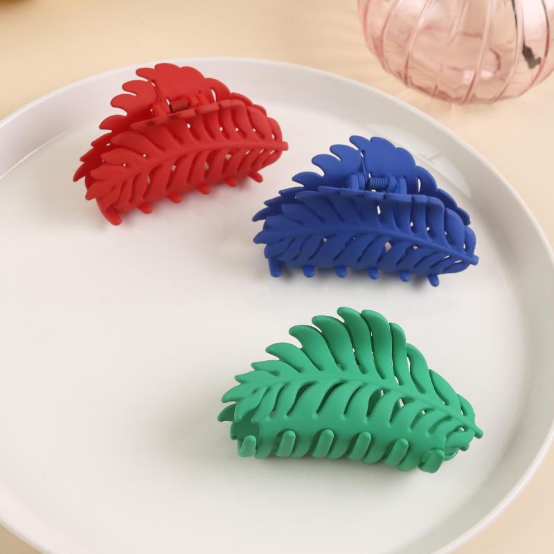 3pcs Frosted Leaf Shaped Hair Claw Resin Nonslip Ponytail Holder