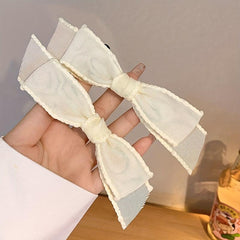 Beige Bow Hair Clip Fabric Bowknot Hair Clip