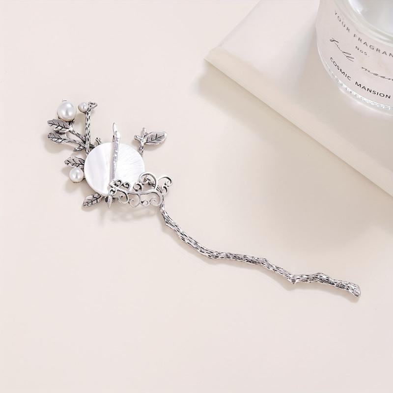 Moon Hairpin Chinese Style Faux Pearl Hair Stick Cheongsam Accessories
